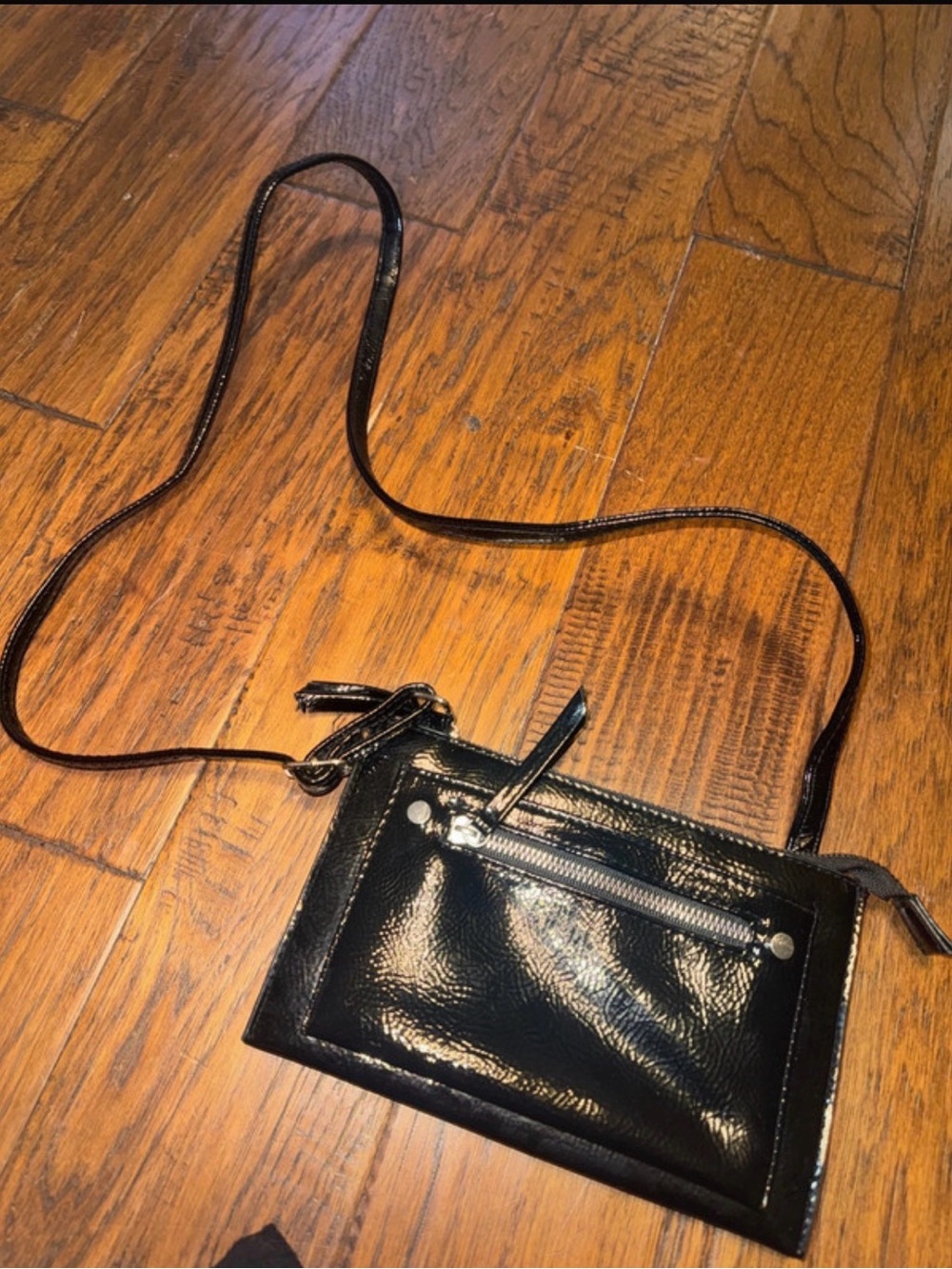 SHEIN Black Patent Crossbody Bag with Exterior Zip Pocket